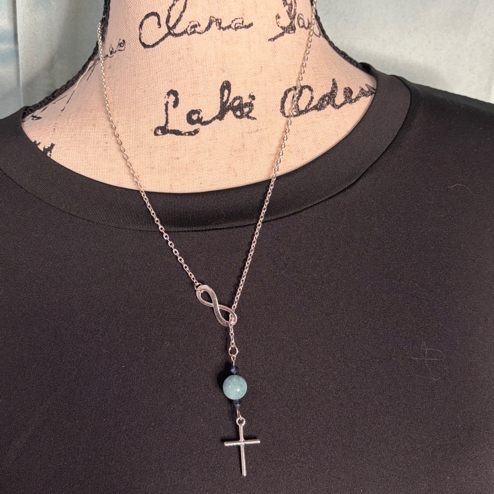 Blue Sapphire Infinity Cross Passthrough Necklace